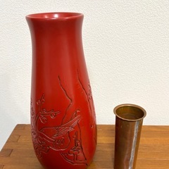 《漆器　花瓶•フラワーベース（花器》朱色の画像