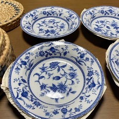 【未使用】オリエントブルーカレー皿5 枚セット編みかご付きの画像