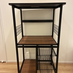 不二貿易 レンジ台 キッチンラック 幅60×奥行46×高さ103.5cm ブラックxブラウン　２台の画像