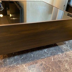 センターテーブル 引き出し ガラス おしゃれ 木製 ウォールナット ブラックの画像