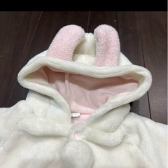 ウサギの耳付きフリースロンパース 50〜70cm　ふわふわの画像