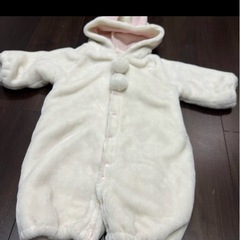 ウサギの耳付きフリースロンパース 50〜70cm　ふわふわの画像