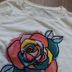 花柄刺繍長袖カットソーとストライプトップスセット　120の画像