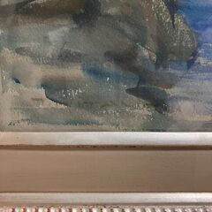 絵画　橋と川　白銀色フレームの画像