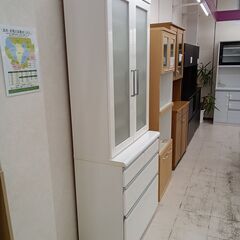 リユースのサカイ栃木店★ジモティ割あり★  食器棚 ホワイト W80×D42.5×H201 クリーニング済み TC10960の画像