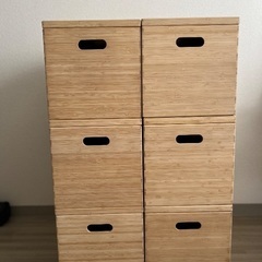 (使用済み) 無印　重なる竹材長方形ボックス　大　6箱の画像