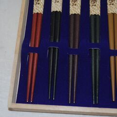 [1577]越前乾漆　木製箸 5膳セット箱付き 和風　レトロ　伝統工芸品の画像