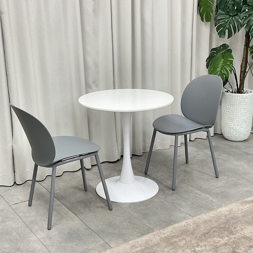 KJ-14【新入荷　リサイクル品】ラウンドカフェテーブル3点セット　白×グレー