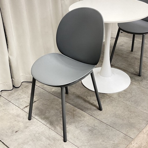 KJ-14【新入荷　リサイクル品】ラウンドカフェテーブル3点セット　白×グレー