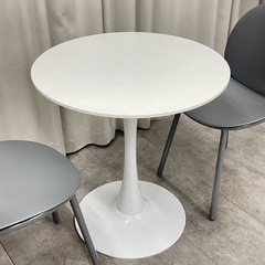 KJ-14【新入荷　リサイクル品】ラウンドカフェテーブル3点セット　白×グレーの画像