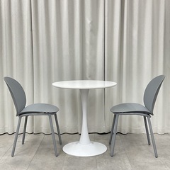 KJ-14【新入荷　リサイクル品】ラウンドカフェテーブル3点セット　白×グレーの画像