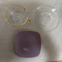 クリヤマ　金彩グラスカップ　ケーキ皿4客の画像
