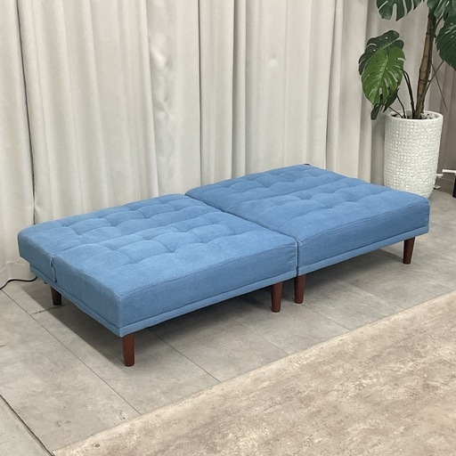 KJ-16【新入荷　リサイクル品】セパレート/リクライニング　ソファベッド　ブルー