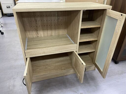 ミドルレンジボード 幅88×奥行40×高さ83cm ナチュラル 木目調 食器棚 キッチン収納 レンジボード キッチンラック 収納 札幌