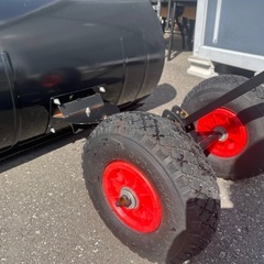 除雪道具 ハンドラッセル スノープッシャー 車輪付 ハンドル角度可変式 スチールショベル 手押し雪かき 中古品 ①の画像