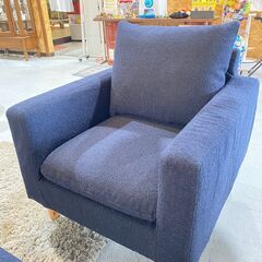 G6★モデルルーム品★1人掛けソファ オットマン付き ファブリック 布製 ネイビー ゆったり シンプル リラックスの画像