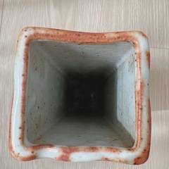 【志野焼き】佐藤 康元作 四角形の陶器花瓶の画像