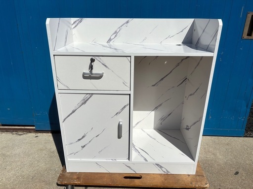 DW東(1006k1) 大理石風 キャビネット 受付 カウンター レジテーブル レジ台 棚 収納 引き出し 鍵付き