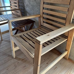 ウッドデッキチェア＆サイドテーブルセット 木製　インダストリアル　IKEA イケア　イス　1人がけの画像