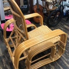 【中古品】天然籐 リクライニングチェア ラタン 三つ折り 長椅子 ヴィンテージ 生活家具の画像