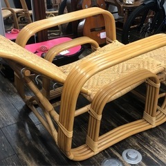 【中古品】天然籐 リクライニングチェア ラタン 三つ折り 長椅子 ヴィンテージ 生活家具の画像