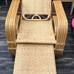 【中古品】天然籐 リクライニングチェア ラタン 三つ折り 長椅子 ヴィンテージ 生活家具の画像