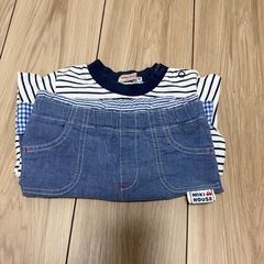ミキハウス　ボーダー長袖トップス＋デニム切替パンツ　2点セットの画像