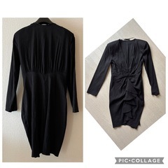 ZARA ワンピース  M 黒 長袖 ストレッチ 肩パッド入り パーティードレスの画像
