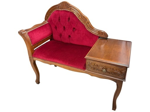 NO.2588 テレフォンベンチ 電話台 椅子 アンティーク調 猫脚 引出し付き 家具 中古