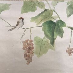 高井天章 葡萄小禽図 掛軸の画像