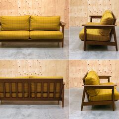 ≪zyt2489ジ≫ CHERRY 桜屋工業 ソファ LS-449 布張り/ヘリンボーン織り 幅180cm 2人掛け/3人掛け/オーク材/カフェ/おしゃれ/中古家具/宮城県仙台市 71005-01の画像