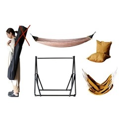 ハンモック(ハンモック・ハンモックチェア・ハンガーラック)　1台3役 一人用　アウトドア　持ち運び用バッグ付きの画像