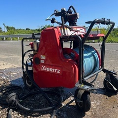 共立 自走式　キャリーエンジンセット動噴 動力噴霧機 セット動噴　動噴　VRC457F　ラジコン　給水ホース　排水ホース付き 散布ノズル付き 自動巻取　散布　除草　潅水　防除 6.3馬力 宮崎　簡易始動動画ありの画像