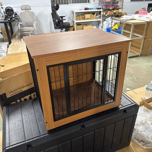 新品　組み立て済み Alebert 犬 ケージ ペットケージ 木製家具調 犬サークル 大中型犬用 サークル 室内 犬 ゲージ ウッディサークル インテリア調犬ゲージ 毛布付き 頑丈 オシャレ (ブラウン, Sサイズ)