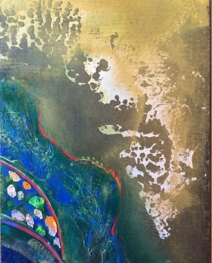 ✴︎【御成約済】美術品 アート作品 抽象画　ゴールド　アンティーク雑貨　昭和レトロ　絵画　開運