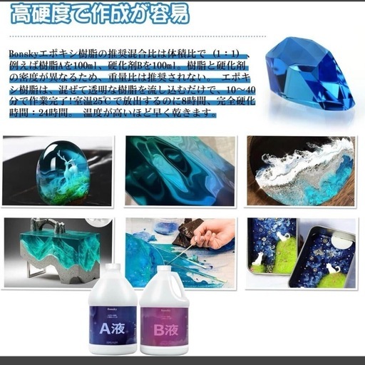 レジン液 大容量 エポキシ樹脂 2液性 4.3kg 透明 高硬度 自然硬化 光沢