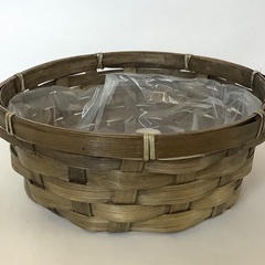 【美品】フラワーアレンジメント　カゴ　花器　小物入れ　ビニール付き　ダークブラウン　焦茶の画像
