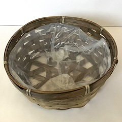 【美品】フラワーアレンジメント　カゴ　花器　小物入れ　ビニール付き　ダークブラウン　焦茶の画像
