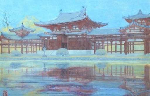 橋田二朗「平等院鳳凰堂」日本画12号阪急百貨店取扱共シール 京都上田竹栄堂謹製 橋田二朗「平等院鳳凰堂」日本画12号阪急百貨店取扱共シール