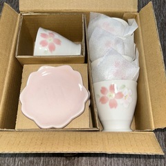 美濃焼　おぼろ桜湯呑み　小皿セット5客組の画像
