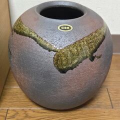 信楽焼 花瓶 明山作 フラワーベース 焼き物 昭和レトロ 骨董 インテリア 陶芸の画像