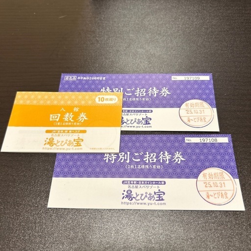 10枚➕2湯〜とぴあ宝 入館回数券 入銭券