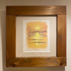 亀山和明 サイン入り 絵画 海のスケッチ 2014年 木製フレーム 額縁 鎌倉 額縁 額装 インテリア 風景画の画像