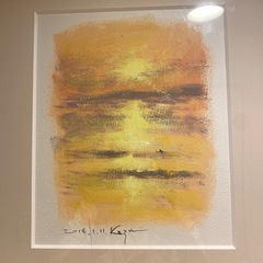 亀山和明 サイン入り 絵画 海のスケッチ 2014年 木製フレーム 額縁 鎌倉 額縁 額装 インテリア 風景画の画像