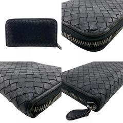 ボッテガヴェネタ BOTTEGAVENETA 長財布 イントレチャート ラウンドファスナー ブラックの画像