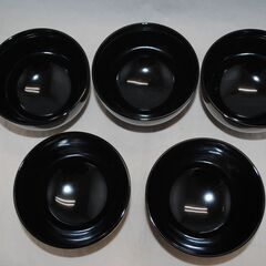 [1579] 会津塗 吸物碗 5セット 花柄 黒の画像