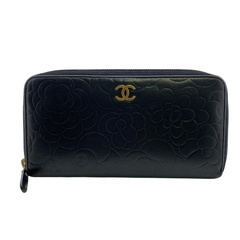 シャネル CHANEL 長財布 カメリア ラウンドジップ ブラックの画像