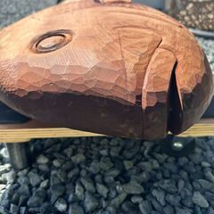 大型 木彫りの魚】天然木 ハンドメイド 彫刻 オブジェ 幅118cmの画像