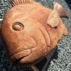 大型 木彫りの魚】天然木 ハンドメイド 彫刻 オブジェ 幅118cmの画像