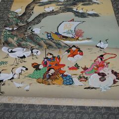 [1581]七福神　鶴　 掛け軸　縁起物　共箱付き　紫峰の画像